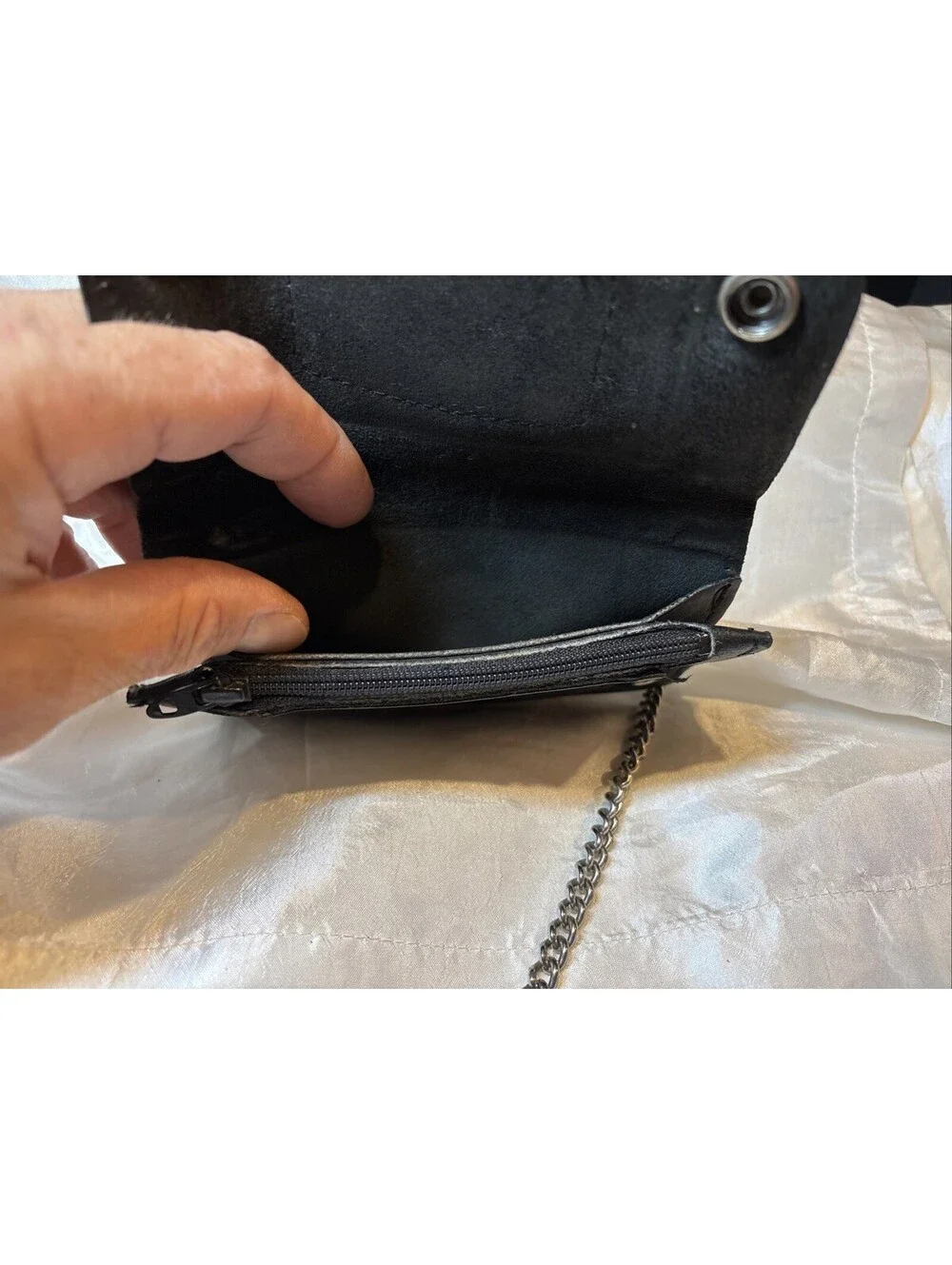 VTG Genuine Handcrafted Leather Biker Bifold Wallet, Chain Black Embossed Eagle